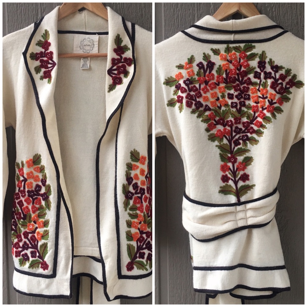 Anthropologie Lia Molly Cardigan Floral Tie Belt